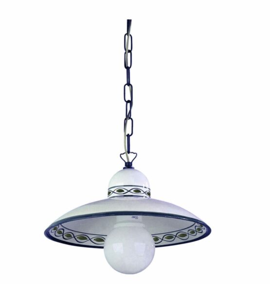 Sospensione Ceramica Blu Decoro Artigianale 1 Luce