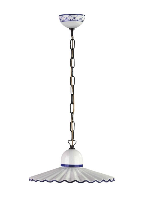 Sospensione 1 Luce Ceramica Blu Decorata a Mano