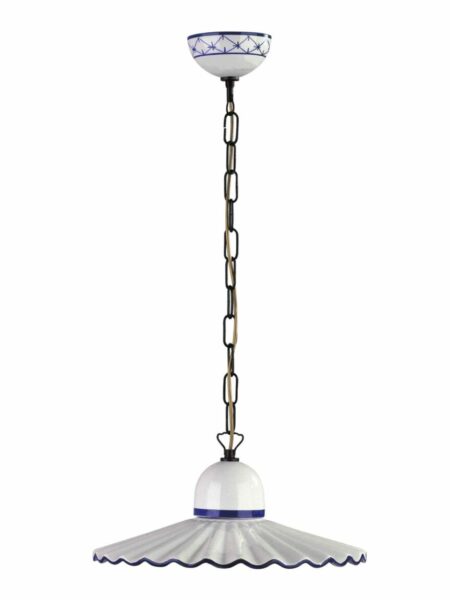 Sospensione 1 Luce Ceramica Blu Decorata a Mano