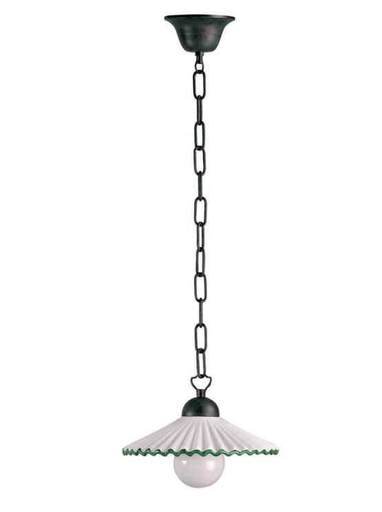 Sospensione Ceramica Verde 1 Luce Decorata a Mano