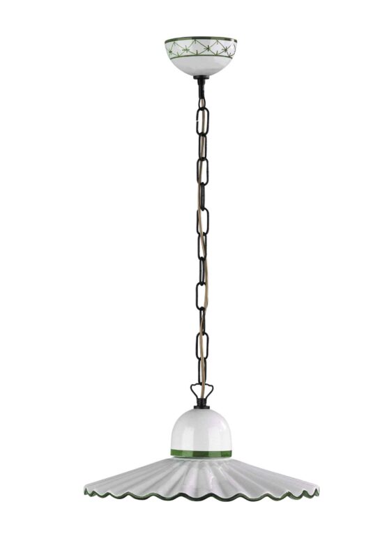 Sospensione 1 Luce Ceramica Verde Decorata a Mano