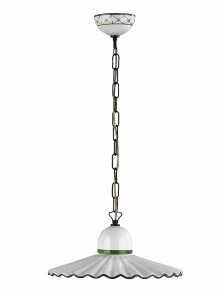 Sospensione 1 Luce Ceramica Verde Decorata a Mano