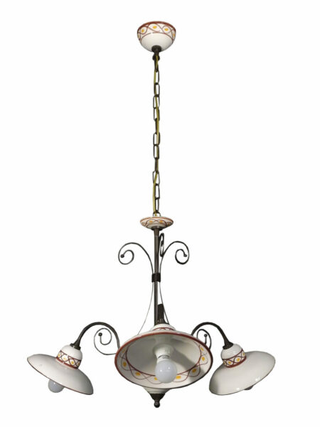 Lampadario Ceramica 3 Luci Occhio Marrone