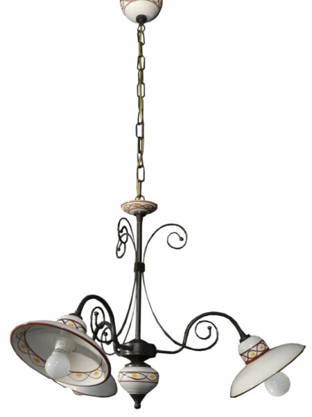 Lampadario Ceramica 3 Luci Occhio Marrone