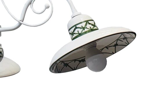 Lampadario 3 Luci Ceramica Bianco Intreccio Verde
