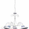 Lampadario 5 Luci Ceramica Bianco Intreccio Blu