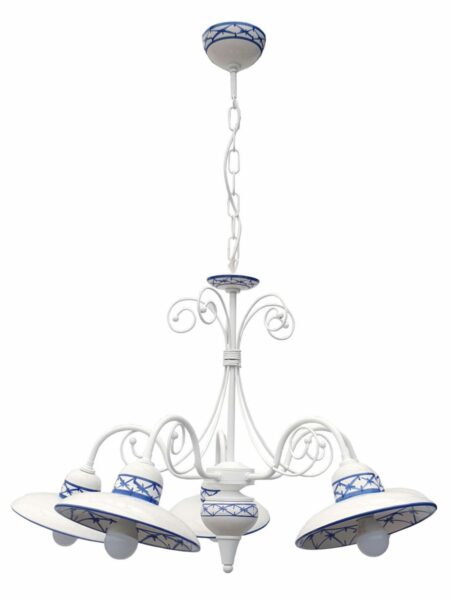 Lampadario 5 Luci Ceramica Bianco Intreccio Blu