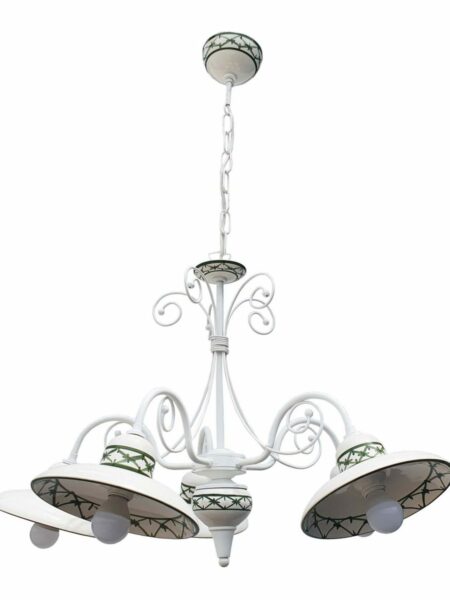 Lampadario 5 Luci Ceramica Bianco Intreccio Verde