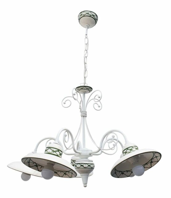 Lampadario 5 Luci Ceramica Bianco Intreccio Verde