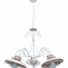 Lampadario 5 Luci Ceramica Bianco Intreccio Marrone
