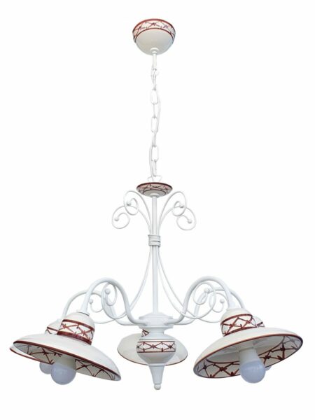Lampadario 5 Luci Ceramica Bianco Intreccio Marrone