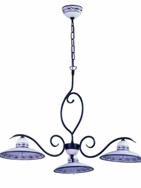 Lampadario Ceramica Artigianale 3 Luci Blu
