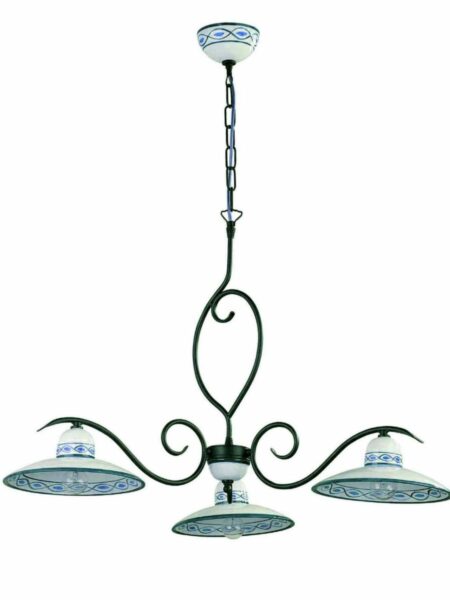 Lampadario Ceramica Artigianale Verde 3 Luci