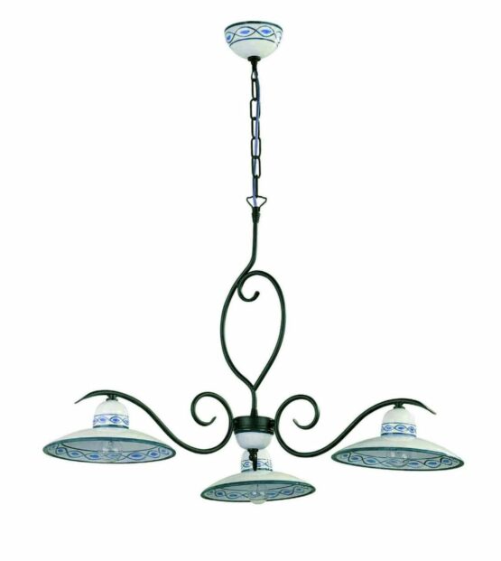 Lampadario Ceramica Artigianale Verde 3 Luci