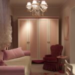 Lampadario Cristallo e Paralumi in Tessuto Rosa