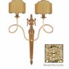 Applique Ottone 2 Luci Lavorato Oro Lucido Paralumi Pergamena
