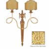 Applique Ottone 2 Luci Lavorato Oro Satinato Paralumi Pergamena