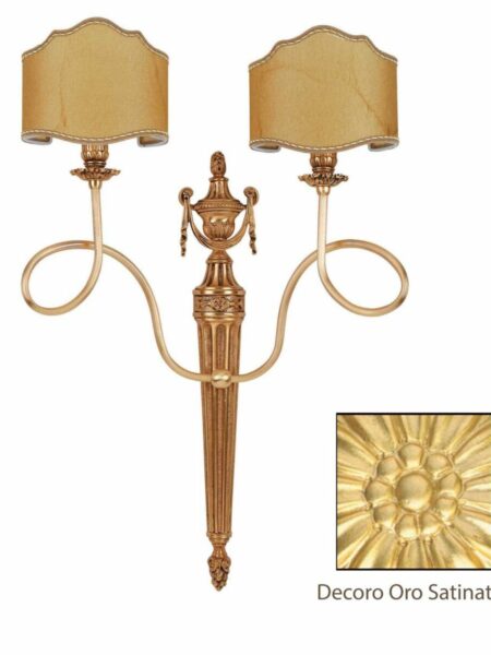 Applique Ottone 2 Luci Lavorato Oro Satinato Paralumi Pergamena