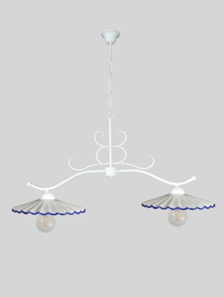 Lampadario Bilanciere Shabby Ceramica Bianco Blu