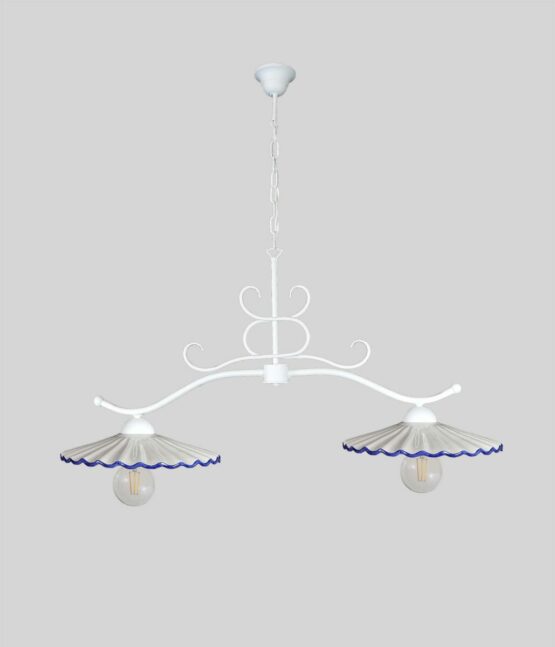 Lampadario Bilanciere Shabby Ceramica Bianco Blu