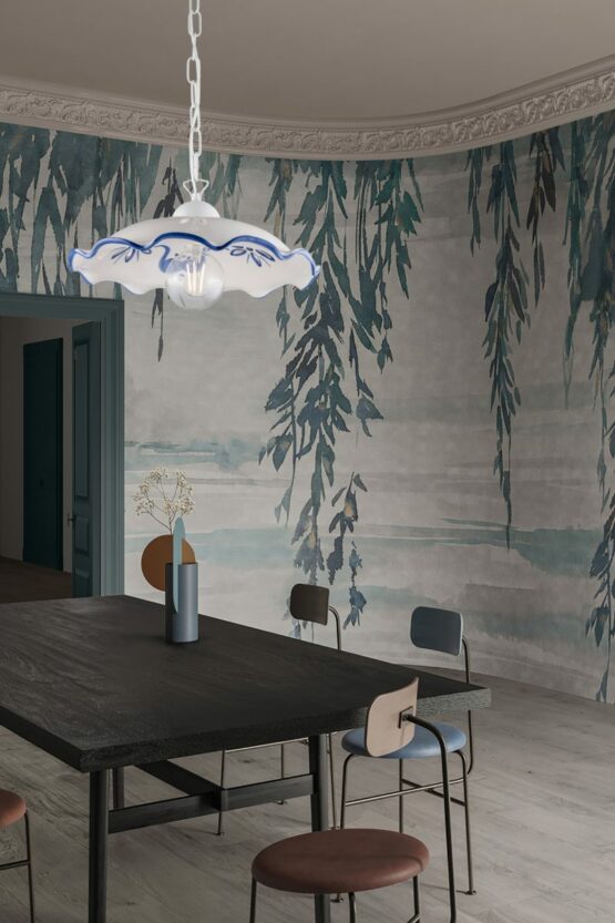 Sospensione Ceramica Traforata Blu Decorata a Mano
