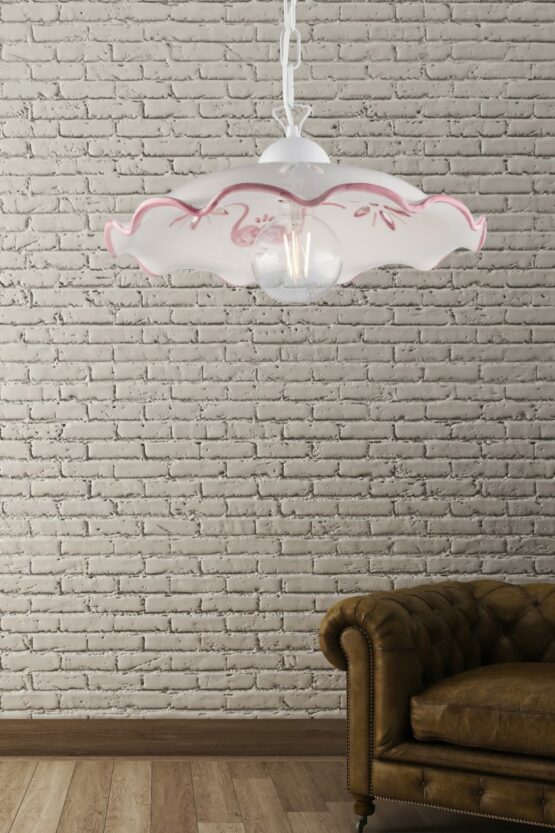 Sospensione Ceramica Traforata Rosa Decorata a Mano