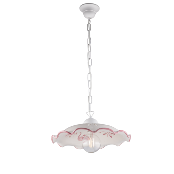 Sospensione Ceramica Traforata Rosa Decorata a Mano - immagine 2