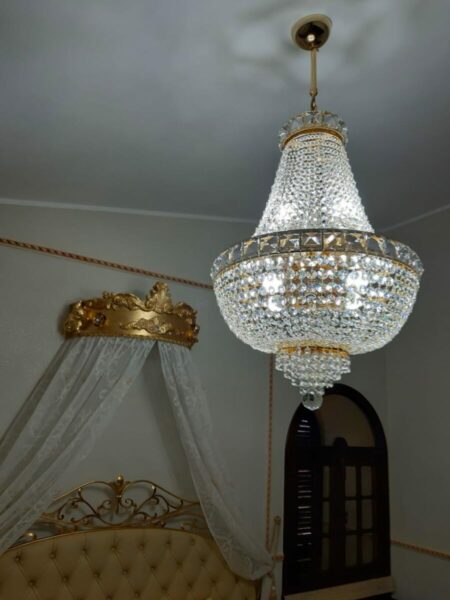 Lampadario Stile Impero Oro Lucido Diametro Cm. 50