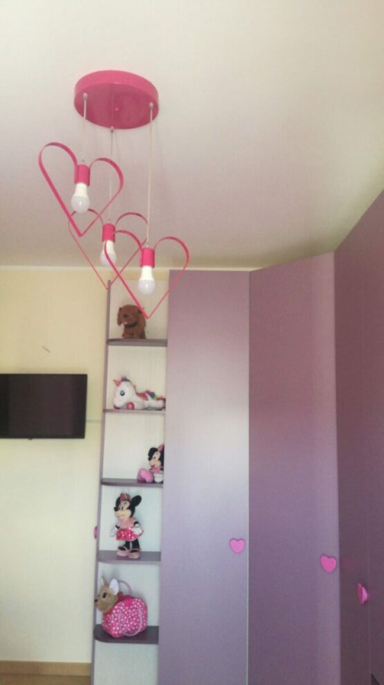 Lampadario Cuore 3 luci fucsia