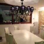 Lampadario cristallo nero e paralumi organza