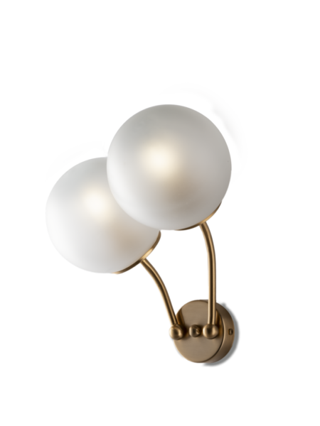 Applique 2 luci Oro Satinato Sfere Vetro Satinato