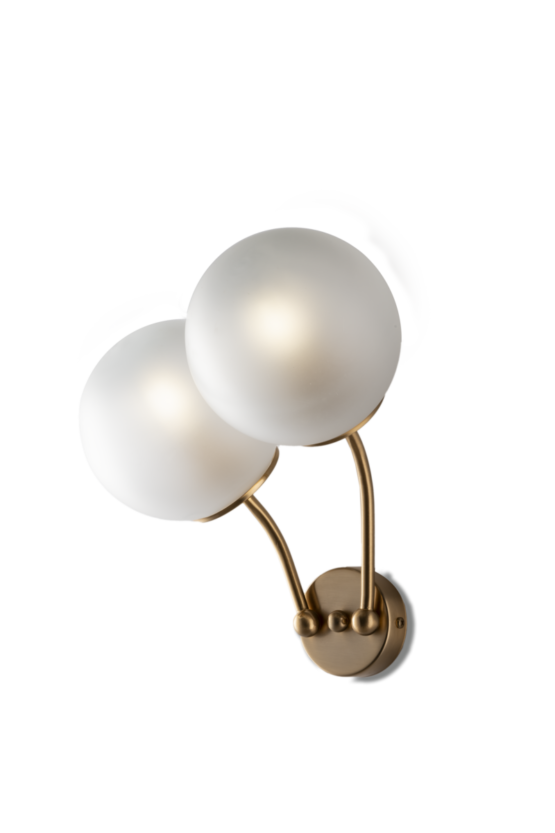 Applique 2 luci Oro Satinato Sfere Vetro Satinato