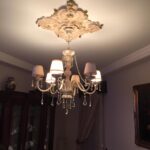 Lampadario Cristallo Bianco Sfumato in Oro Antico Strass Asfour e Paralumi