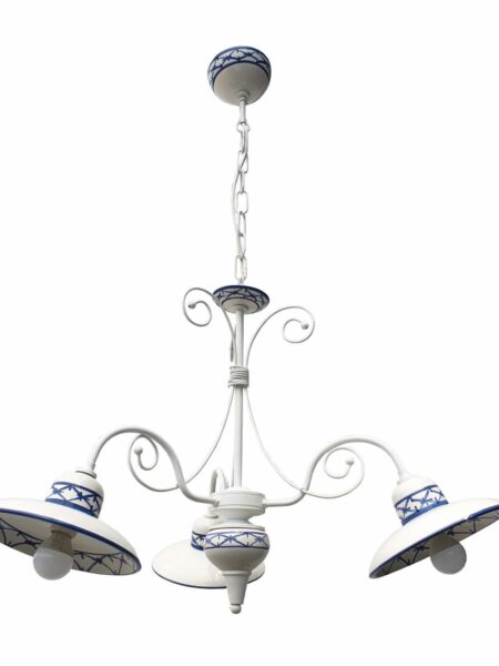 Lampadario 3 Luci Ceramica Bianco Intreccio Blu