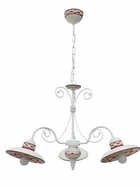 Lampadario 3 Luci Ceramica Bianco Intreccio Marrone
