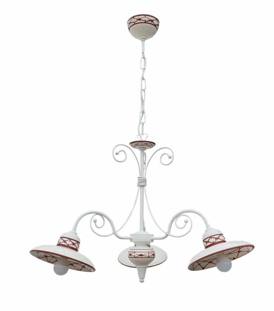 Lampadario 3 Luci Ceramica Bianco Intreccio Marrone