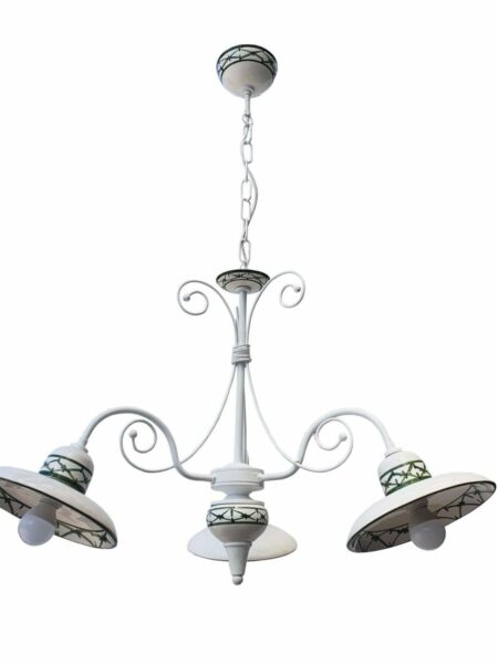 Lampadario 3 Luci Ceramica Bianco Intreccio Verde