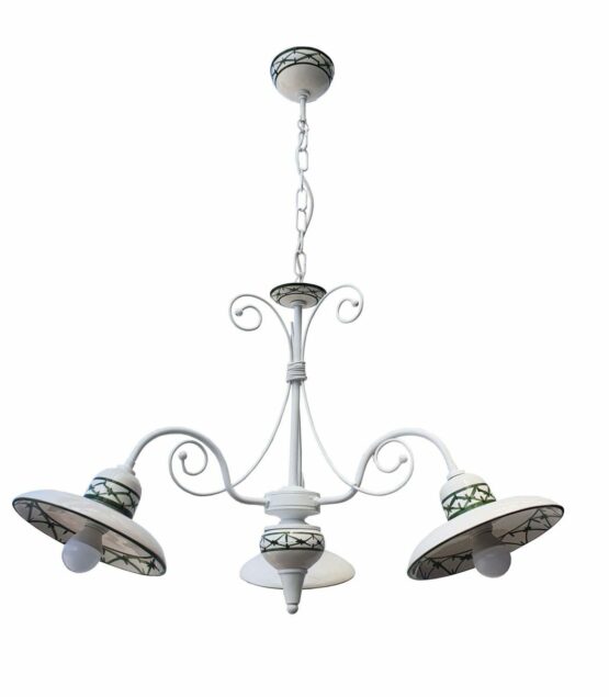 Lampadario 3 Luci Ceramica Bianco Intreccio Verde