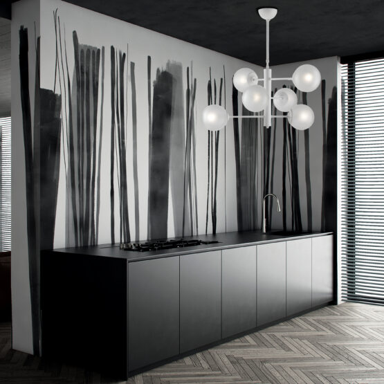 Lampadario Bianco 6 Luci Sfere Vetro Satinato
