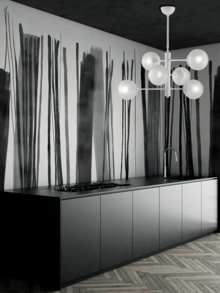 Lampadario Bianco 6 Luci Sfere Vetro Satinato