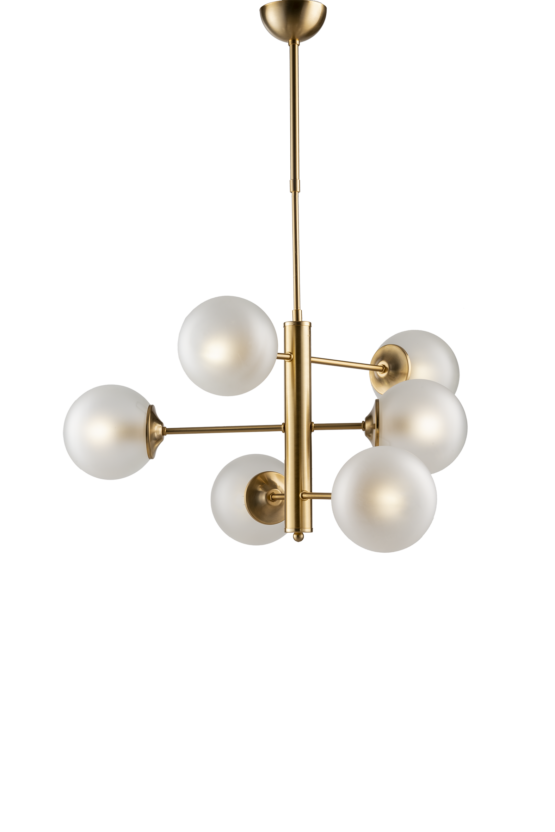 Lampadario Oro Satinato 6 Luci Sfere Vetro Satinato