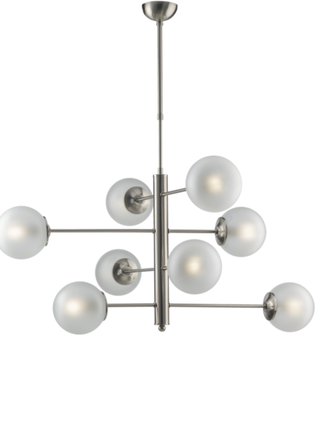 Lampadario Nikel Spazzolato 8 Luci Sfere Vetro Satinato