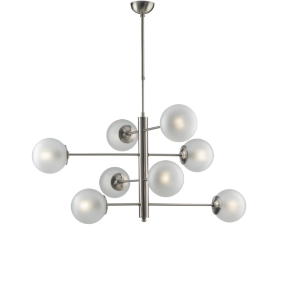 Lampadario Nikel Spazzolato 8 Luci Sfere Vetro Satinato