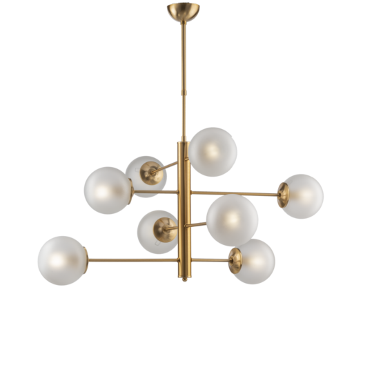 Lampadario Oro Satinato 8 Luci Sfere Vetro Satinato