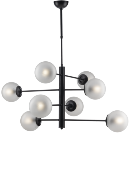 Lampadario Moderno Nero 8 Luci Sfere Vetro Satinato