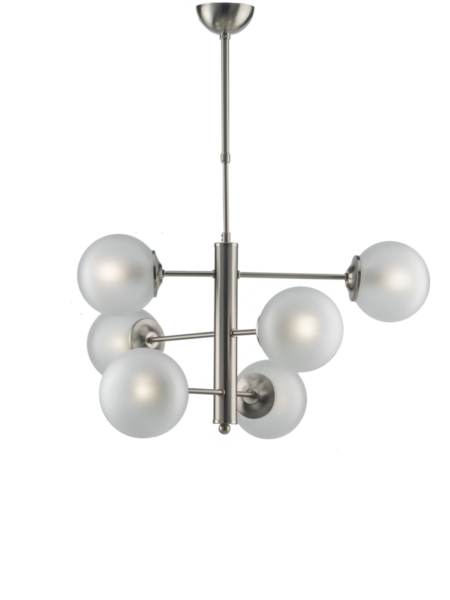 Lampadario Nikel Spazzolato 6 Luci Sfere Vetro Satinato