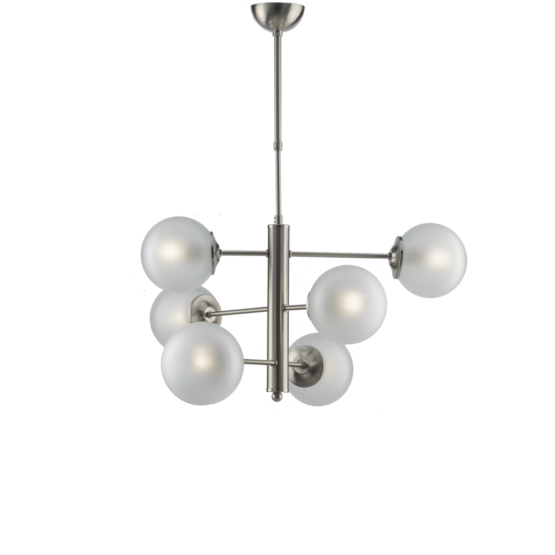 Lampadario Nikel Spazzolato 6 Luci Sfere Vetro Satinato