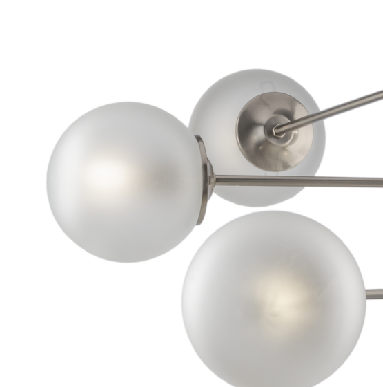 Lampadario Nikel Spazzolato 8 Luci Sfere Vetro Satinato