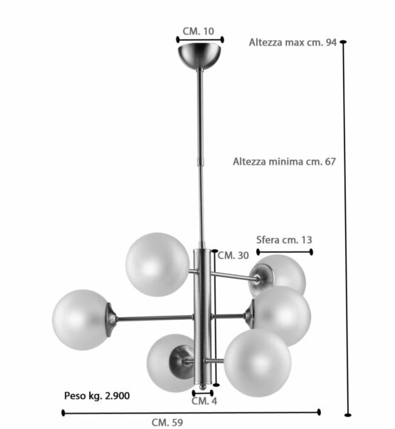 Lampadario Bianco 6 Luci Sfere Vetro Satinato