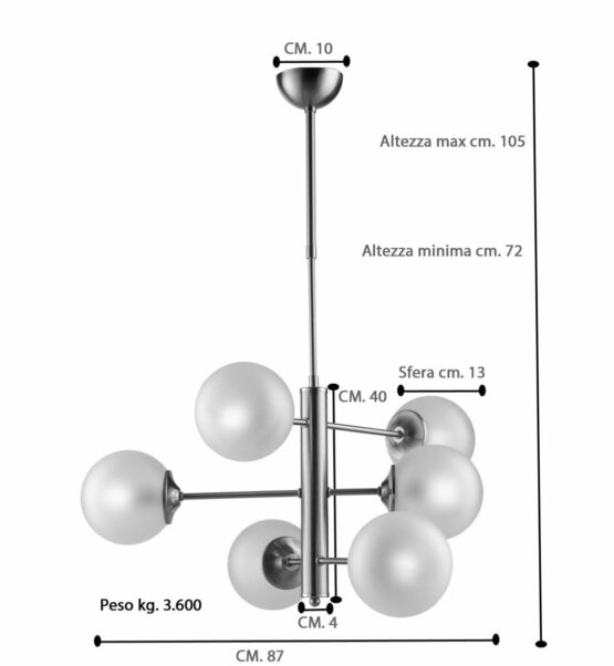 Lampadario Oro Satinato 8 Luci Sfere Vetro Satinato - immagine 4